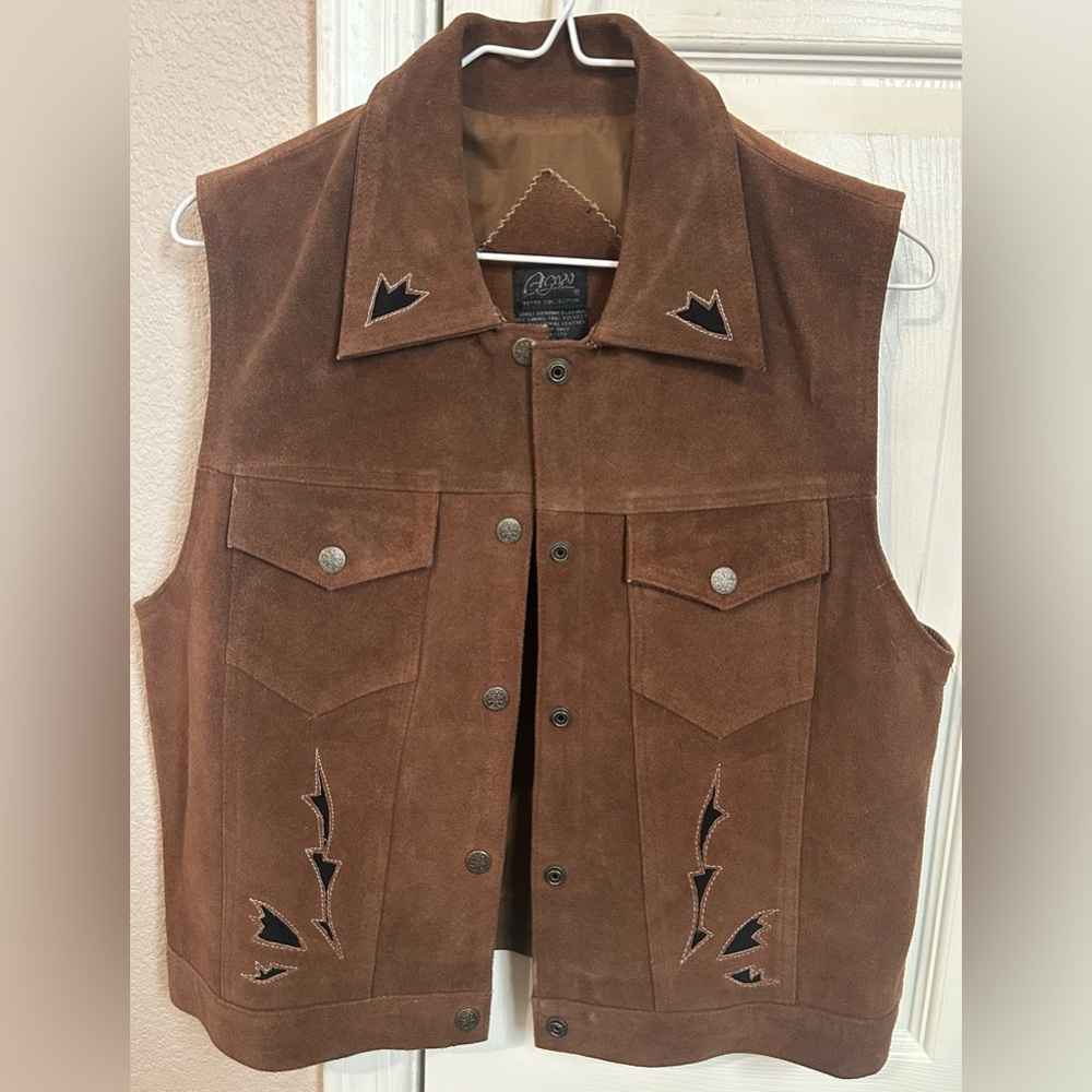 Agapo Leather Vest Womens Small Petite Brown Embroidered Western Rodeo Cowgirl